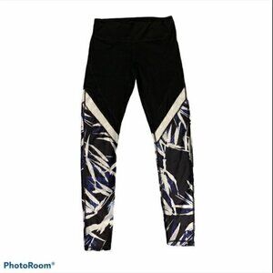 Fabletics Black and Blue Leggings with Floral Patter- Size XS